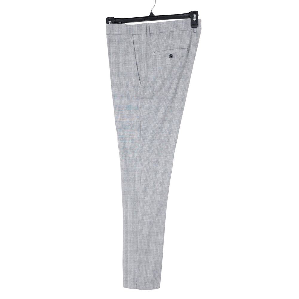 Kenneth Cole Reaction Mens Slim Fit Dress Pants 34x32 Light Grey Plaid Stretch - Picture 4 of 13